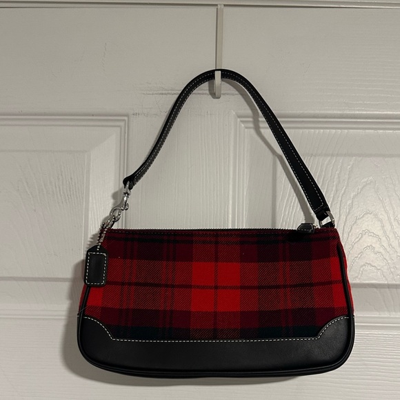 Coach Handbags - Coach Vintage Plaid Wool and Leather Bagette, black/red, EUC